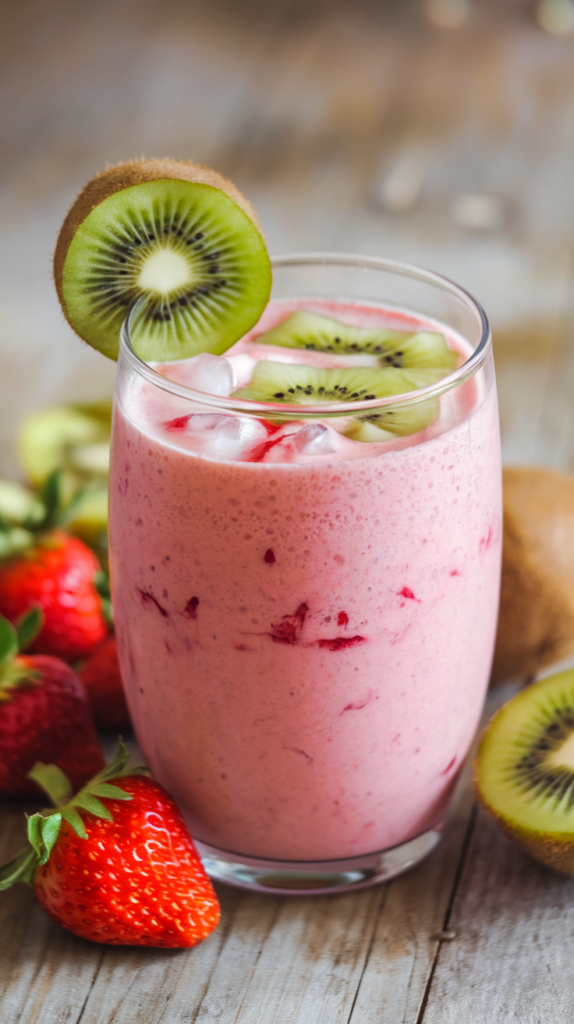 A glass of Kiwi Strawberry Smoothie