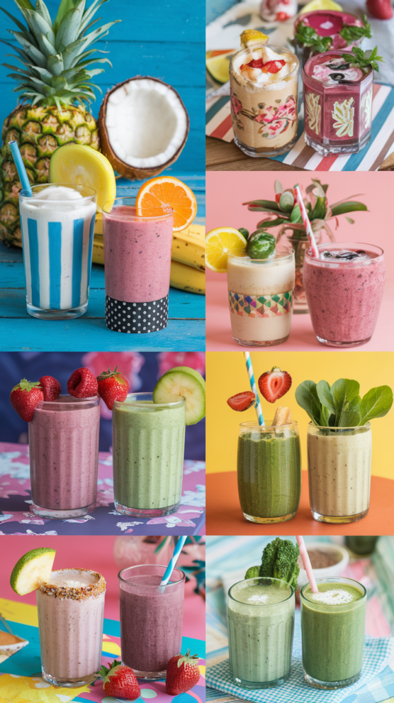 Multiple glasses of smoothies