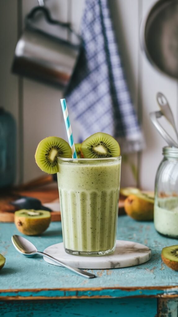 Green glass of smoothie