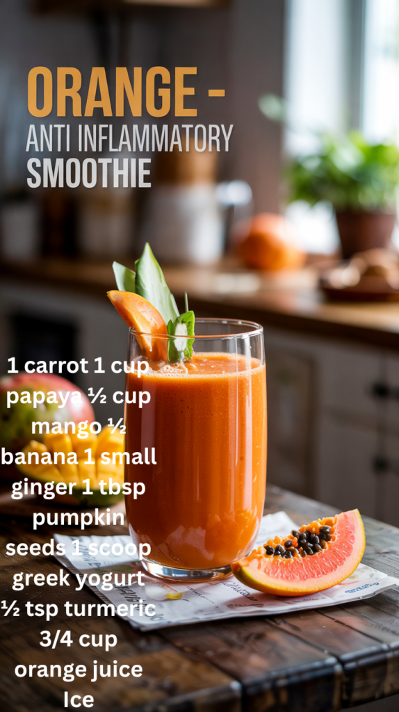 A glass of Orange Anti-inflammatory Smoothie