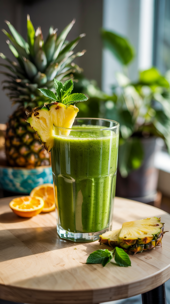 A glass of Pineapple Green Dream Smoothie