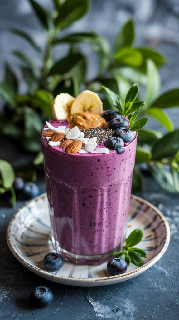 A glass of Blueberry Banana Smoothie