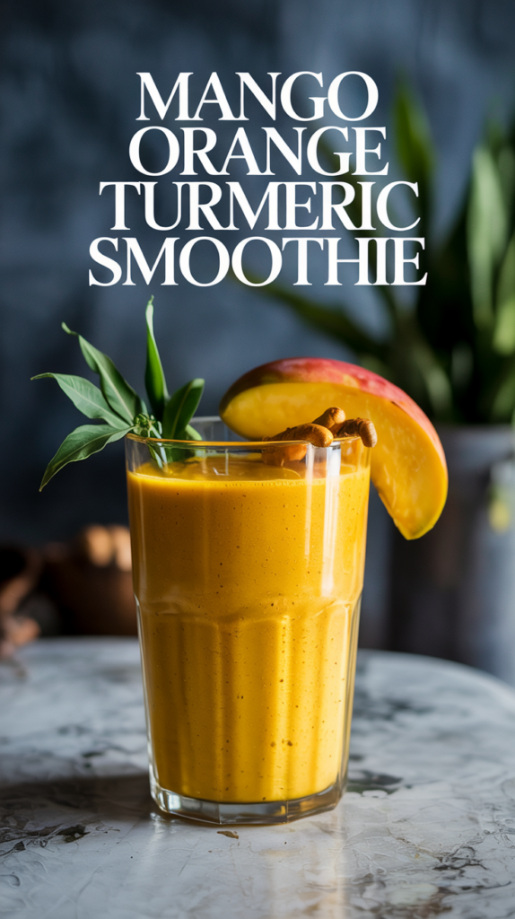 A glass of Mango Orange Turmeric Smoothie