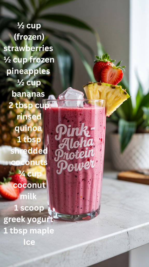 A glass of Pink Aloha Protein Smoothie