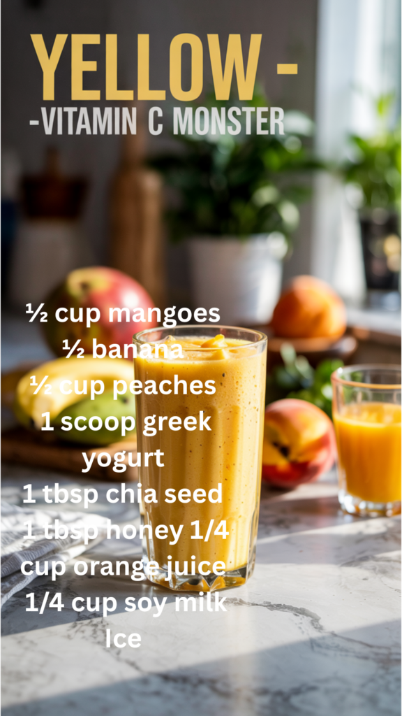 A glass of Yellow Vitamin C Booster Smoothie